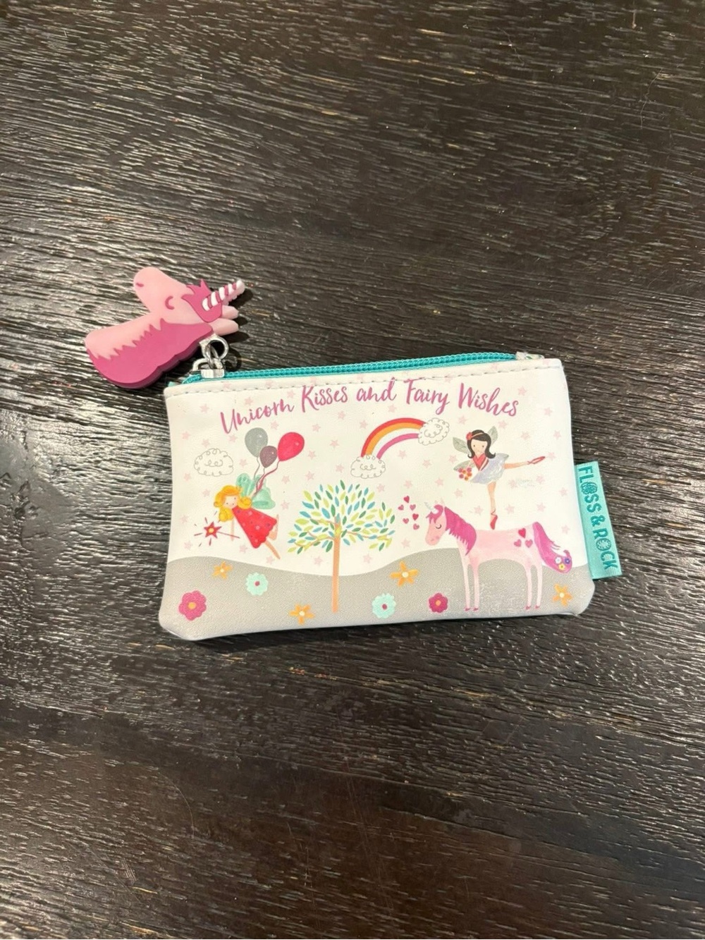 Kids Pink Unicorn Zip Pouch - 'Unicorn Kisses and Fairy Wishes'